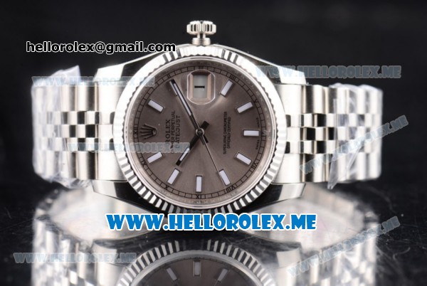 Rolex Datejust Clone Rolex 3135 Automatic Stainless Steel Case/Bracelet with Grey Dial and Stick Markers (BP) - Click Image to Close